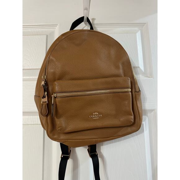 Coach Charlie Pebble Leather Backpack F30550 Saddle Brown Tan Size Med Large - Picture 8 of 11